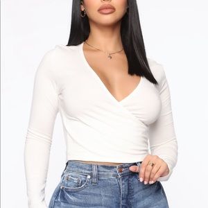 White Cross Over Long Sleeve Shirt